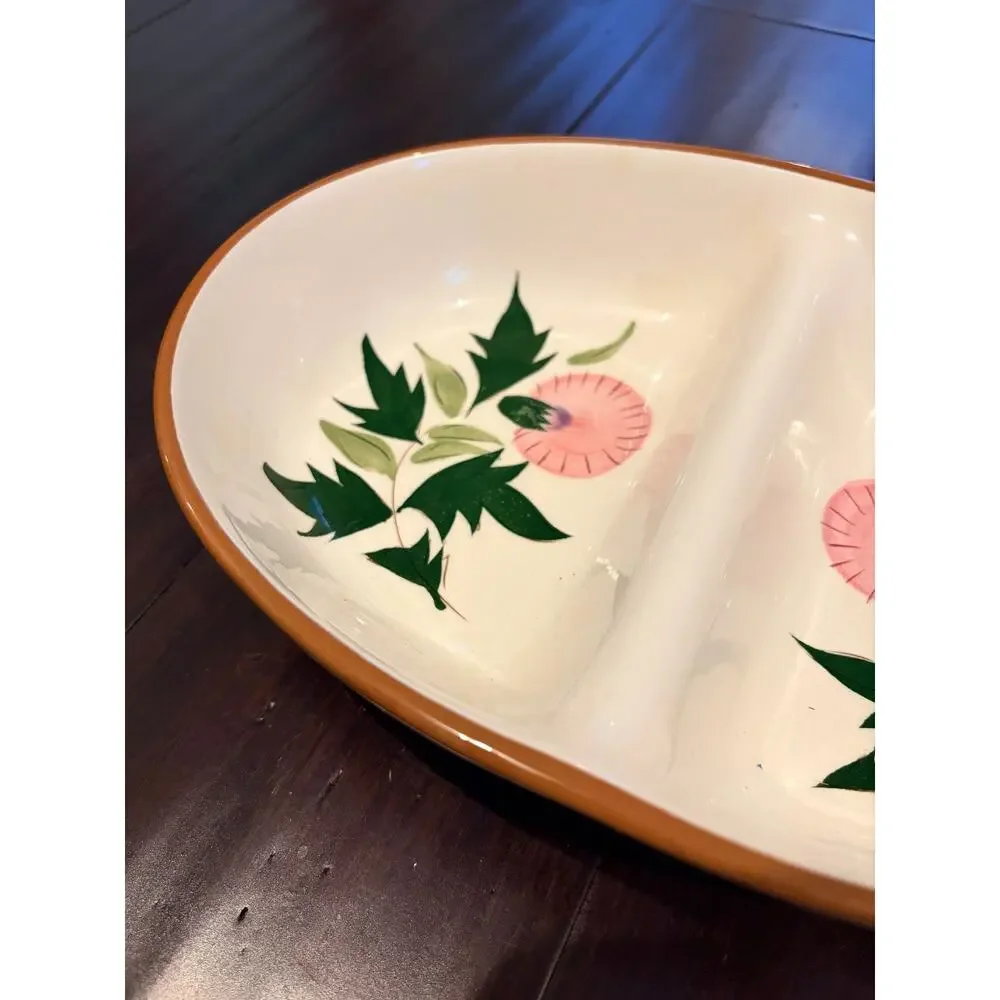 Stangl Pottery Divided Serving Bowl Thistle Pattern Trenton NJ Vintage